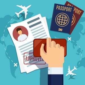 Visa stamping. Visa stamp on Passport or visa application